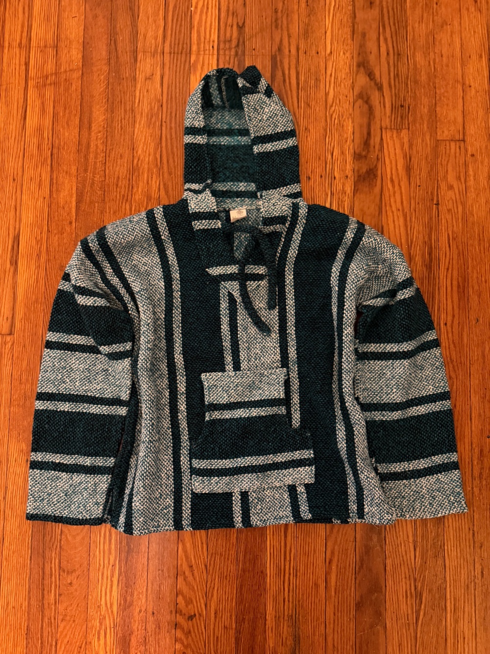 Striped Hooded Sweater - Teal & Cream